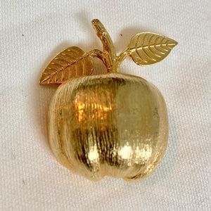 Gold Tone Vintage Apple on Stem  Brooch